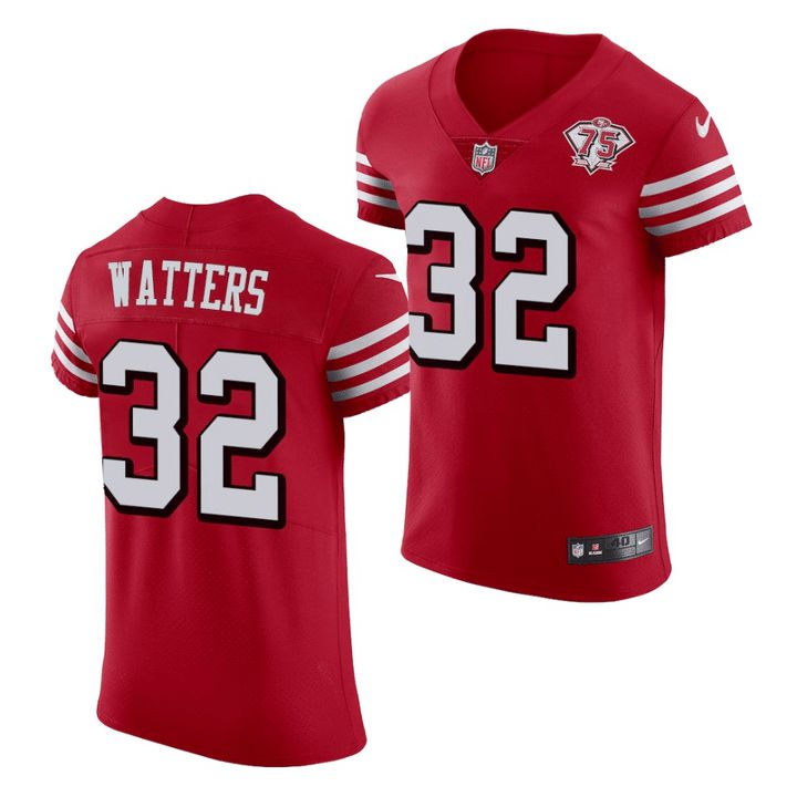 Men San Francisco 49ers #32 Ricky Watters Red 75th Anniversary Throwback Elite Retired Player NFL Jersey